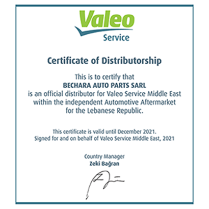 Valeo Certificate